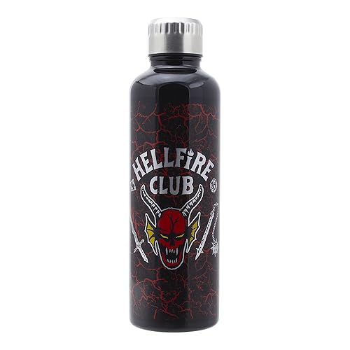 Paladone Stranger Things Hellfire Club Metal Water Bottle | Horror Movie Merchandise Stainless Steel Waterbottle with Lid | 500ml 16 fl oz
